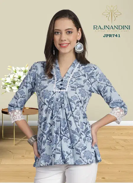 Tew Hirwa Pure Cambric Cotton Printed Tops With Handwork Wholesale Clothing Suppliers In India

